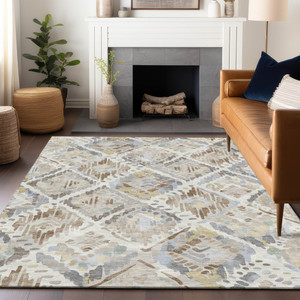 10' X 14' Ivory And Cream Geometric Washable Indoor Outdoor Area Rug