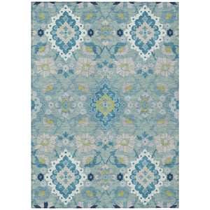 9' X 12' Teal Blue Green And Ivory Oriental Washable Indoor Outdoor Area Rug - Teal Blue, Green, Ivory