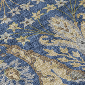 8' X 10' Navy Blue Green And Brown Floral Washable Indoor Outdoor Area Rug