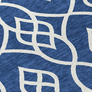 8' Navy Blue And Ivory Round Trellis Washable Indoor Outdoor Area Rug