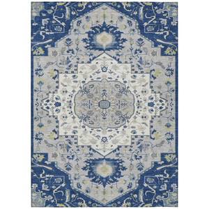 8' X 10' Navy Blue Ivory And Gray Oriental Washable Indoor Outdoor Area Rug - 606114951377