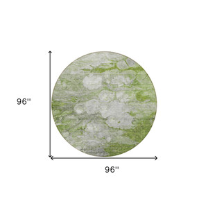 8' Olive Green And Gray Round Abstract Washable Indoor Outdoor Area Rug - 608219113476