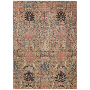 8' X 10' Khaki Terra Cotta And Black Damask Washable Indoor Outdoor Area Rug
