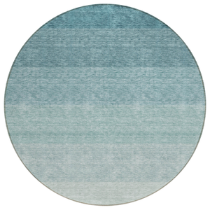 8' Teal Blue And Ivory Round Ombre Washable Indoor Outdoor Area Rug
