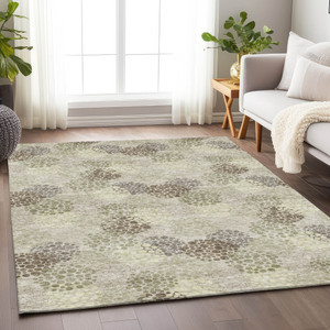 10' X 14' Beige Green And Ivory Polka Dot Washable Indoor Outdoor Area Rug
