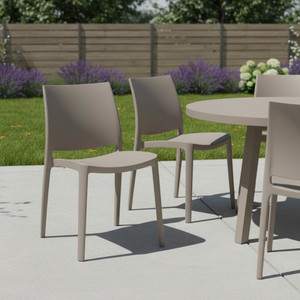 Set of Four Taupe Heavy Duty Plastic Outdoor Stacking Dining Chairs