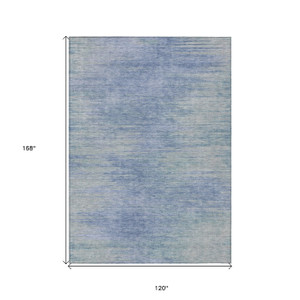 10' X 14' Denim Blue And Sky Blue Abstract Washable Indoor Outdoor Area Rug - 608219067816