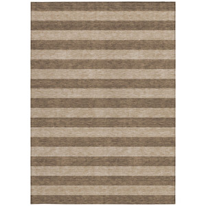 10' X 14' Coffee Striped Washable Non Skid Indoor Outdoor Area Rug