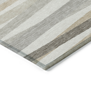 9' X 12' Ivory And Gray Striped Washable Indoor Outdoor Area Rug