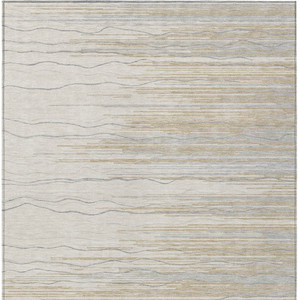 8' X 10' Linen Gray And Beige Striped Washable Indoor Outdoor Area Rug