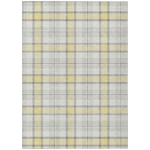8' X 10' Yellow And Gray Plaid Washable Indoor Outdoor Area Rug