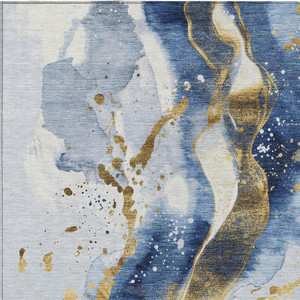 8' X 10' Blue And Gold Abstract Washable Indoor Outdoor Area Rug - Blue, Gold