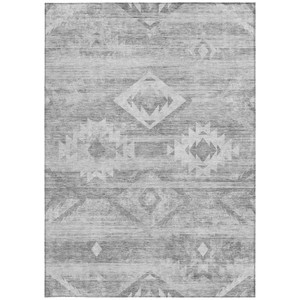 9' X 12' Silver Gray And Charcoal Southwestern Washable Indoor Outdoor Area Rug