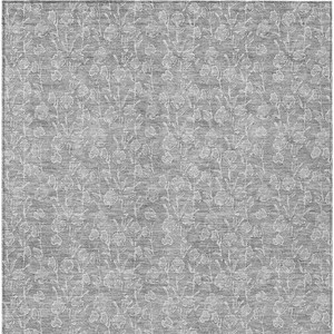 10' X 14' Silver And Ivory Floral Washable Indoor Outdoor Area Rug