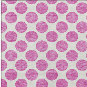 9' X 12' Blush And Ivory Polka Dot Washable Indoor Outdoor Area Rug