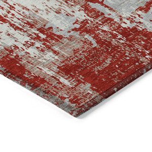 10' X 14' Red Gray And Ivory Abstract Washable Indoor Outdoor Area Rug