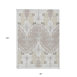 8' X 10' Ivory Beige And Taupe Ikat Washable Indoor Outdoor Area Rug
