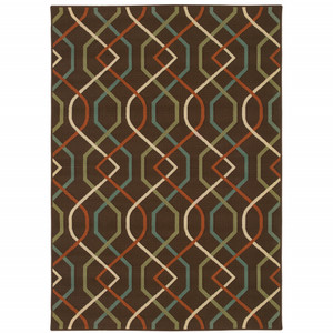 9' X 13' Brown Geometric Stain Resistant Indoor Outdoor Area Rug - 606114576747 9' X 13' Brown Geometric Stain Resistant Indoor Outdoor Area Rug - 606114576747