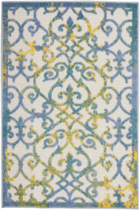 3' X 4' Ivory And Blue Damask Non Skid Indoor Outdoor Area Rug - 606114455219 3' X 4' Ivory And Blue Damask Non Skid Indoor Outdoor Area Rug - 606114455219
