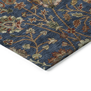 8' X 10' Navy Blue Brown And Red Floral Washable Indoor Outdoor Area Rug
