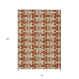 8' X 10' Copper And Beige Geometric Washable Indoor Outdoor Area Rug