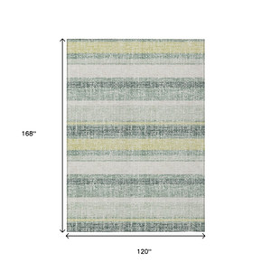 10' X 14' Pale Aqua And Lime Green Striped Washable Indoor Outdoor Area Rug