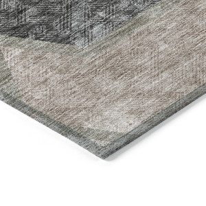 9' X 12' Chocolate And Taupe Geometric Washable Indoor Outdoor Area Rug