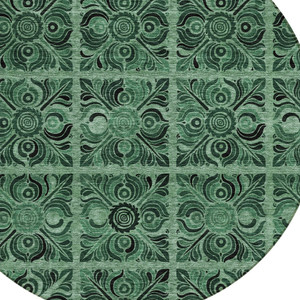 8' Fern Green And Charcoal Round Medallion Washable Indoor Outdoor Area Rug