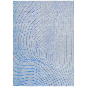 10' X 14' Blue And Silver Abstract Washable Indoor Outdoor Area Rug - Blue, Silver