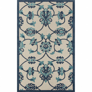 7'10" X 9'10" Blue Floral Non Skid Indoor Outdoor Area Rug - 606114678212