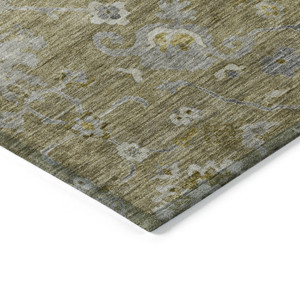 10' X 14' Brown Green And Gray Floral Washable Indoor Outdoor Area Rug