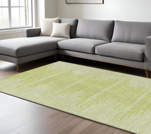 8' X 10' Artichoke Green And Ivory Abstract Washable Indoor Outdoor Area Rug