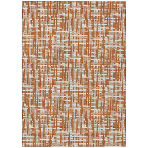 8' X 10' Terra Cotta Tan And Ivory Abstract Washable Indoor Outdoor Area Rug