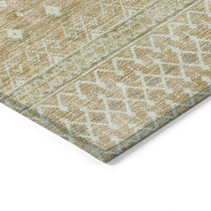 9' X 12' Copper Ivory And Olive Green Tribal Washable Indoor Outdoor Area Rug