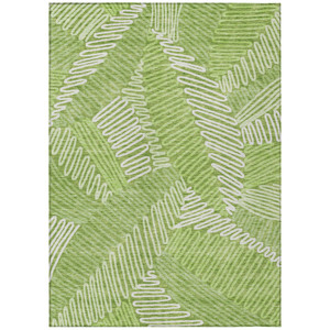 9' X 12' Lime Green And Ivory Floral Washable Indoor Outdoor Area Rug