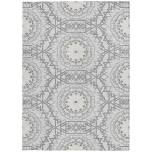8' X 10' Silver Ivory And Gray Floral Medallion Washable Indoor Outdoor Area Rug