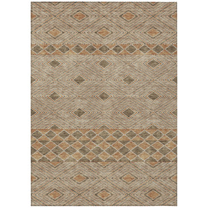 9' X 12' Brown And Beige Geometric Washable Indoor Outdoor Area Rug Transitional Style - Brown, Beige Color