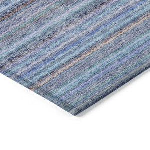 9' X 12' Sky Blue And Navy Blue Striped Washable Indoor Outdoor Area Rug