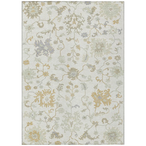 9' X 12' Ivory Gray And Taupe Floral Washable Indoor Outdoor Area Rug - Ivory, Gray, Taupe