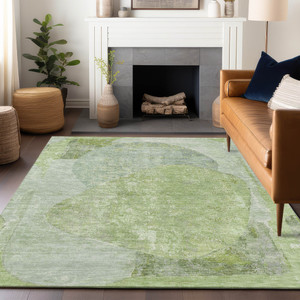 9' X 12' Artichoke Green And Mint Green Abstract Washable Indoor Outdoor Area Rug