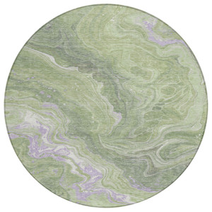 8' Artichoke Green Lavender And Ivory Round Abstract Washable Indoor Outdoor Area Rug