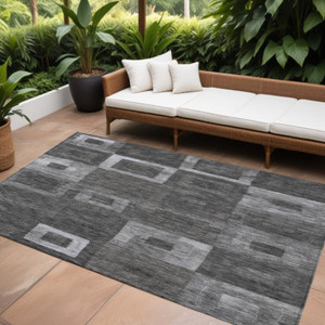 8' X 10' Black And Gray Geometric Washable Indoor Outdoor Area Rug - Black, Gray
