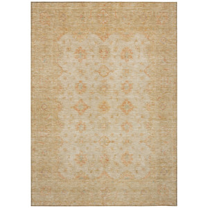 9' X 12' Beige And Rust Floral Medallion Washable Indoor Outdoor Area Rug