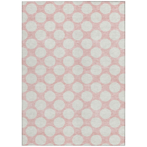 10' X 14' Pink And Gray Polka Dot Washable Indoor Outdoor Area Rug