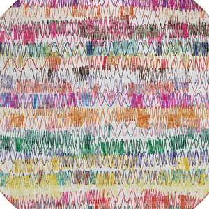 8' Green Ivory And Purple Round Striped Washable Indoor Outdoor Area Rug