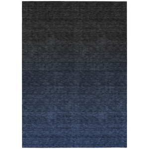 9' X 12' Navy Blue And Charcoal Abstract Washable Indoor Outdoor Area Rug