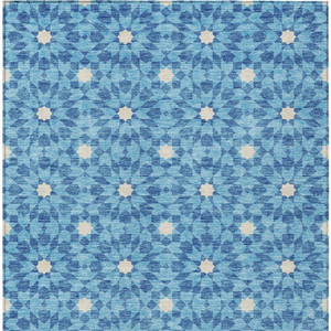 8' X 10' Denim Blue And Ivory Floral Medallion Washable Indoor Outdoor Area Rug - Denim Blue, Ivory