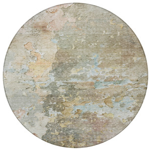 8' Brown Round Abstract Washable Indoor Outdoor Area Rug