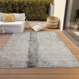 9' X 12' Taupe Beige And Gray Abstract Washable Indoor Outdoor Area Rug