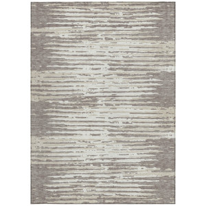 8' X 10' Taupe And Ivory Striped Washable Indoor Outdoor Area Rug - Taupe, Ivory
